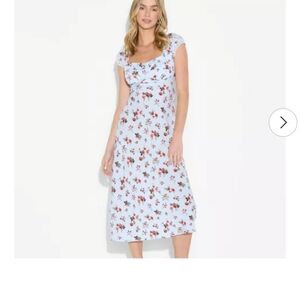 Light Blue Floral Midi Dress with Cap Sleeves